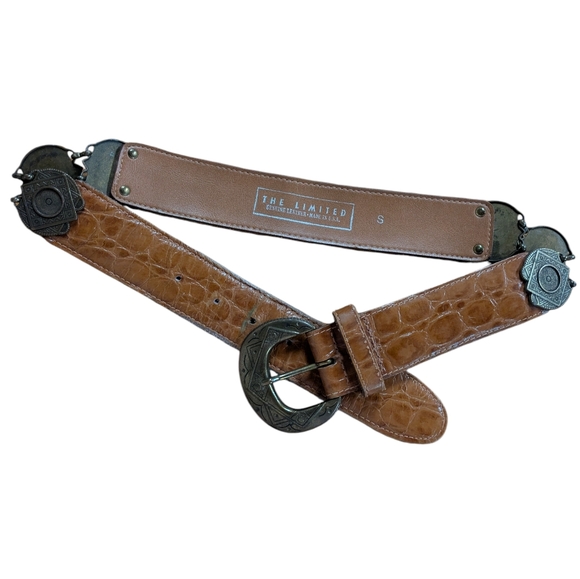 The Limited Accessories - The Limited Vintage Brown Leather and Brass Belt Made in USA Size Small